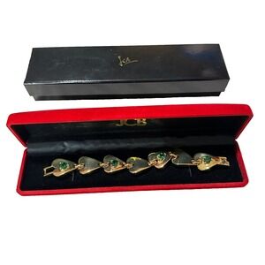 JCB Jean-Charles Boisset Statement Heart Link Bracelet Gold Faux Emerald 7"